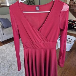 SHEIN Elegant Red Long Sleeve Dress